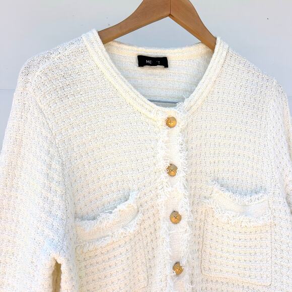 ME+EM Longline Boucle Knit Jacket Lady Jacket Cream Ecru Ivory 8 Cotton - Picture 4 of 10